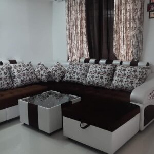 Taxzek L-Shape 6 Seater Wooden Sofa Set with Lounger+ Center Table Drawers Storage