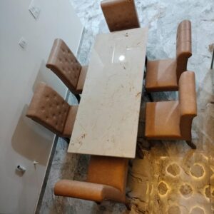 Taxzek Marble 6 Chairs Dinning Table Large (Leather) (2.6Wx5Lx2.5H feet) (Casual)