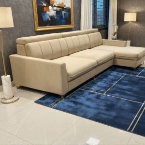 Taxzek Modern L-Shape Sofa 6-Seater with Adjustable headrest Premium Design with ss Golden Legs (Beige)