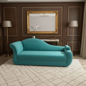 Taxzek Luxury Modern Curved Chaise Lounge, Turquoise Sofa with PVC Black Leg, Premium Design Living Room Furniture.