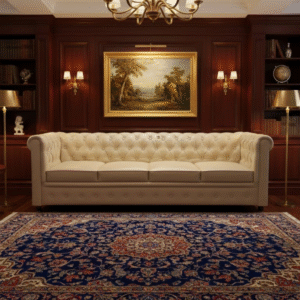 TAXZEK Luxury Chesterfield Sofa, Cream Leather, Tufted Button Design, Rolled Arms, Nailhead Trim, Classic Living Room Furniture.