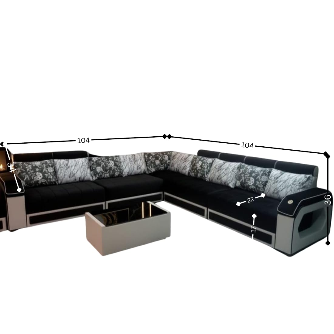 l shape sectional sofa, black with marble pattern cushions, modern luxurious design l shape sectional sofa, black with marble pattern cushions, modern luxurious design