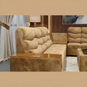 l shape sectional sofa|brown velvet| tufted design| wooden armrest| living room furniture