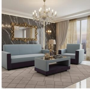 stylish sectional sofa| light blue and purple| plush cushions| modern cozy living space