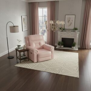 dual reclining armchair| pink leatherette| adjustable backrest| comfortable lounge seat| living room recliner