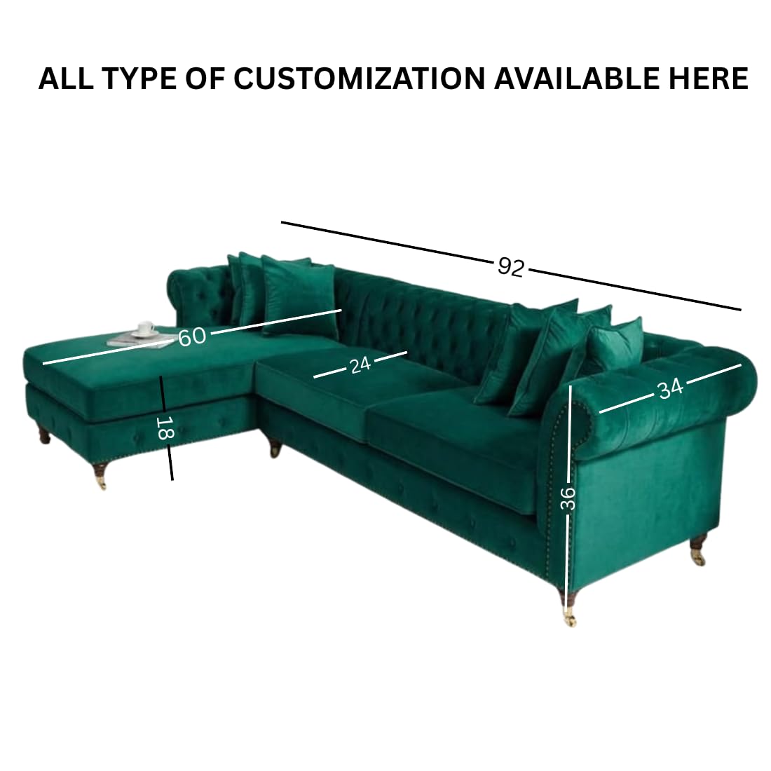 emerald green velvet chesterfield l shaped sectional sofa with chaise lounge, tufted, gold caster legs emerald green velvet chesterfield l shaped sectional sofa with chaise lounge, tufted, gold caster legs