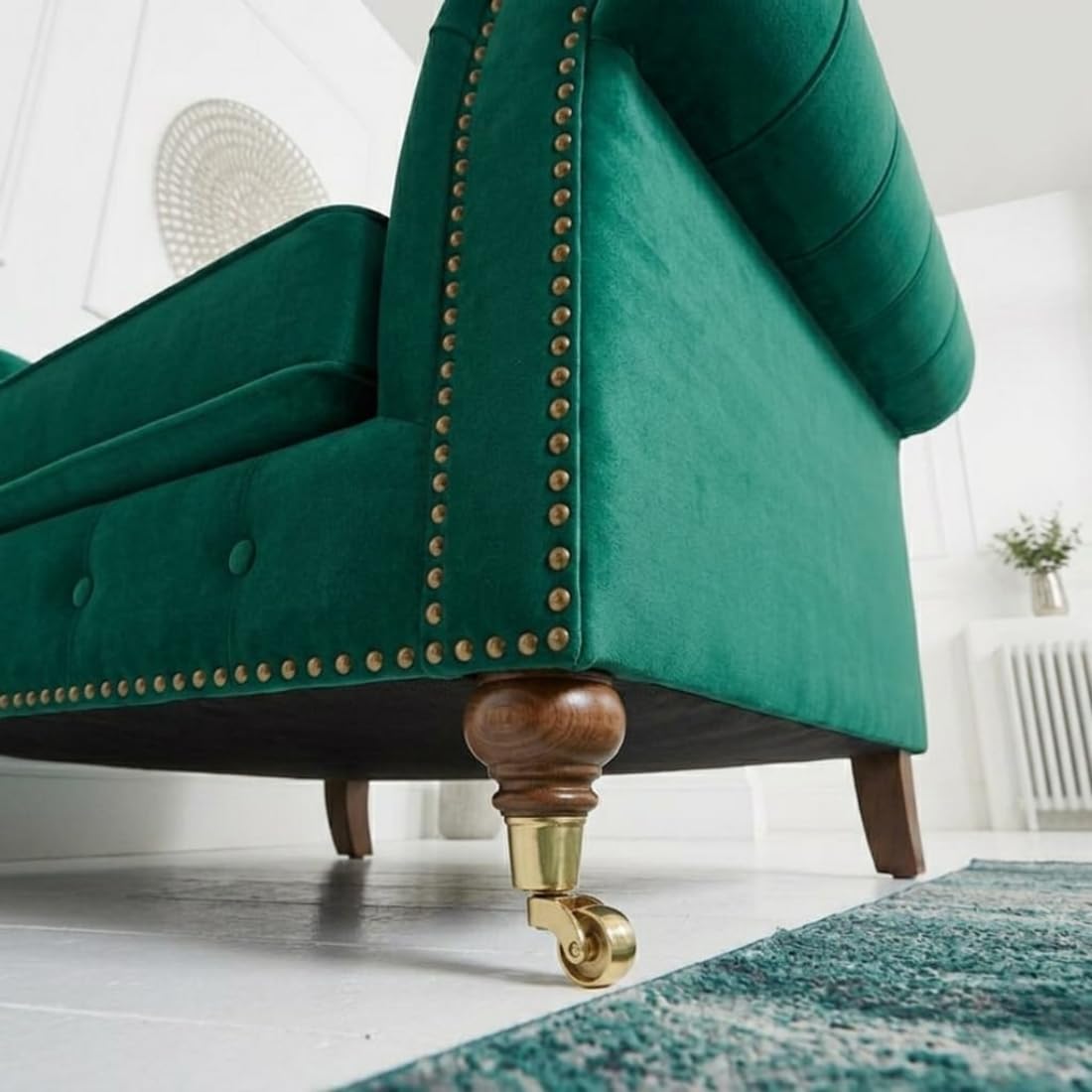 emerald green velvet chesterfield l shaped sectional sofa with chaise lounge, tufted, gold caster legs emerald green velvet chesterfield l shaped sectional sofa with chaise lounge, tufted, gold caster legs