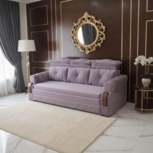 convertible sofa | dusty lavender | quilted design with storage | wooden touch | ajustable headrest | modern living room furniture.