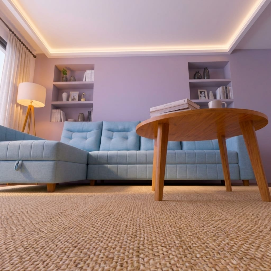 modern light blue l shaped tufted sofa with chaise lounge. modern light blue l shaped tufted sofa with chaise lounge.