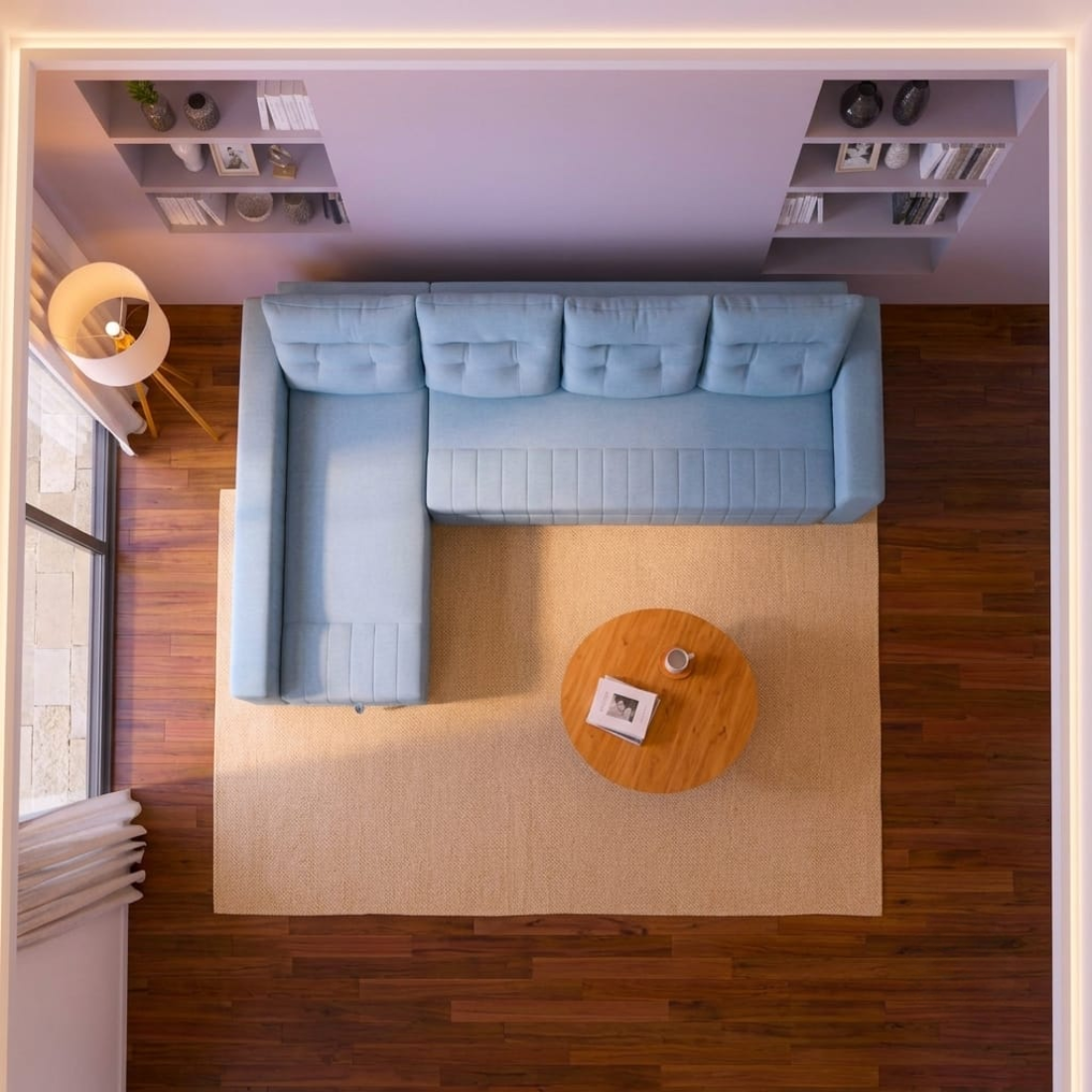 modern light blue l shaped tufted sofa with chaise lounge. modern light blue l shaped tufted sofa with chaise lounge.