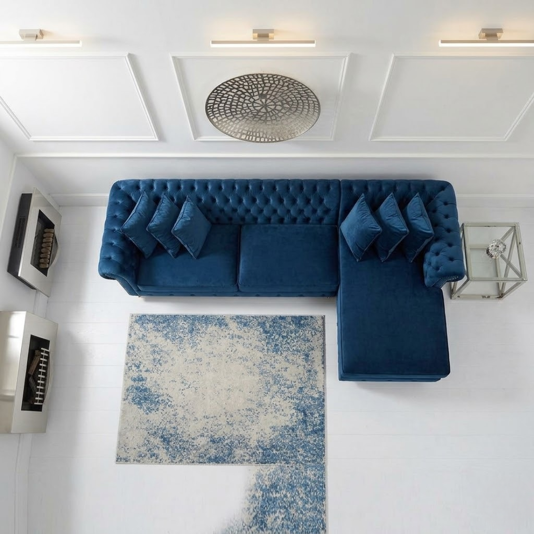 taxzek chesterfield l shaped sectional sofa with chaise, blue velvet, button tufted, nailhead trim, living room taxzek chesterfield l shaped sectional sofa with chaise, blue velvet, button tufted, nailhead trim, living room