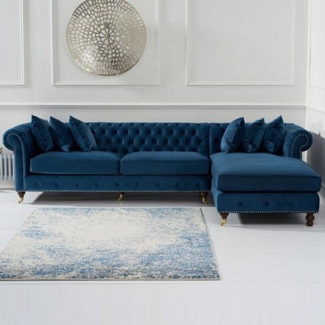 taxzek chesterfield l shaped sectional sofa with chaise, blue velvet, button tufted, nailhead trim, living room taxzek chesterfield l shaped sectional sofa with chaise, blue velvet, button tufted, nailhead trim, living room