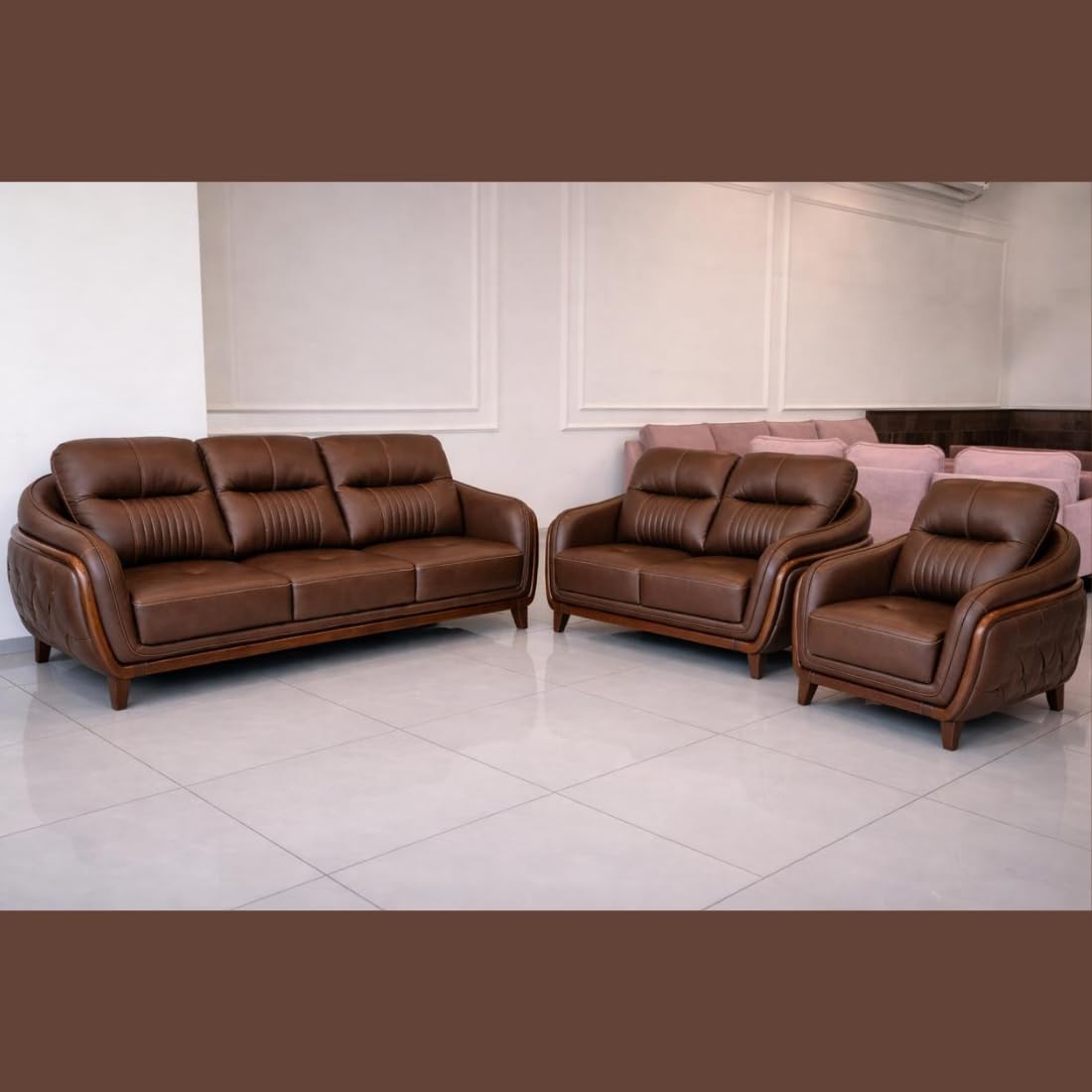 luxury leather sofa| brown| tufted back| wooden frame| modern style luxury leather sofa| brown| tufted back| wooden frame| modern style