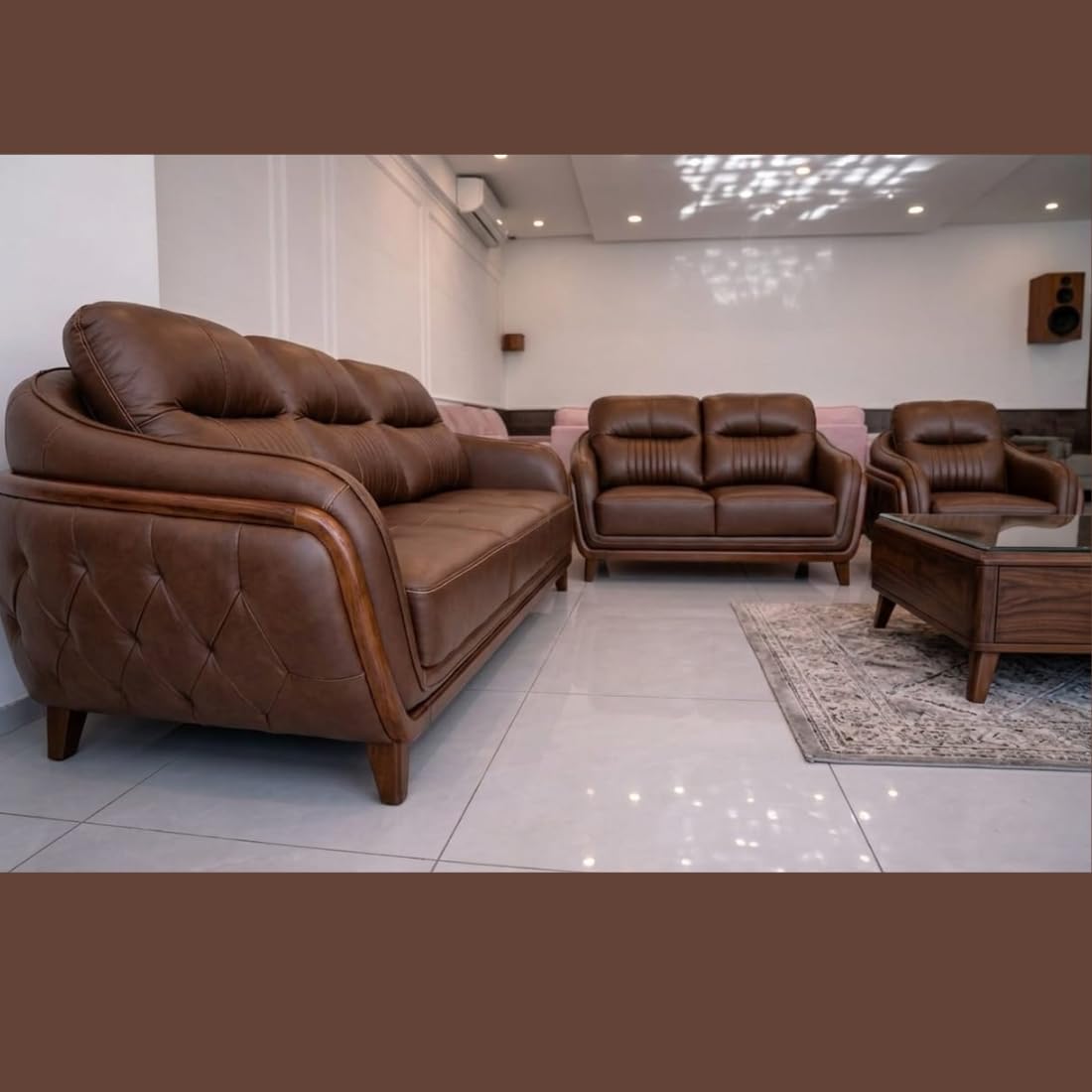 luxury leather sofa| brown| tufted back| wooden frame| modern style luxury leather sofa| brown| tufted back| wooden frame| modern style