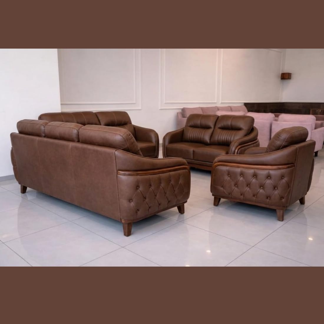 luxury leather sofa| brown| tufted back| wooden frame| modern style luxury leather sofa| brown| tufted back| wooden frame| modern style