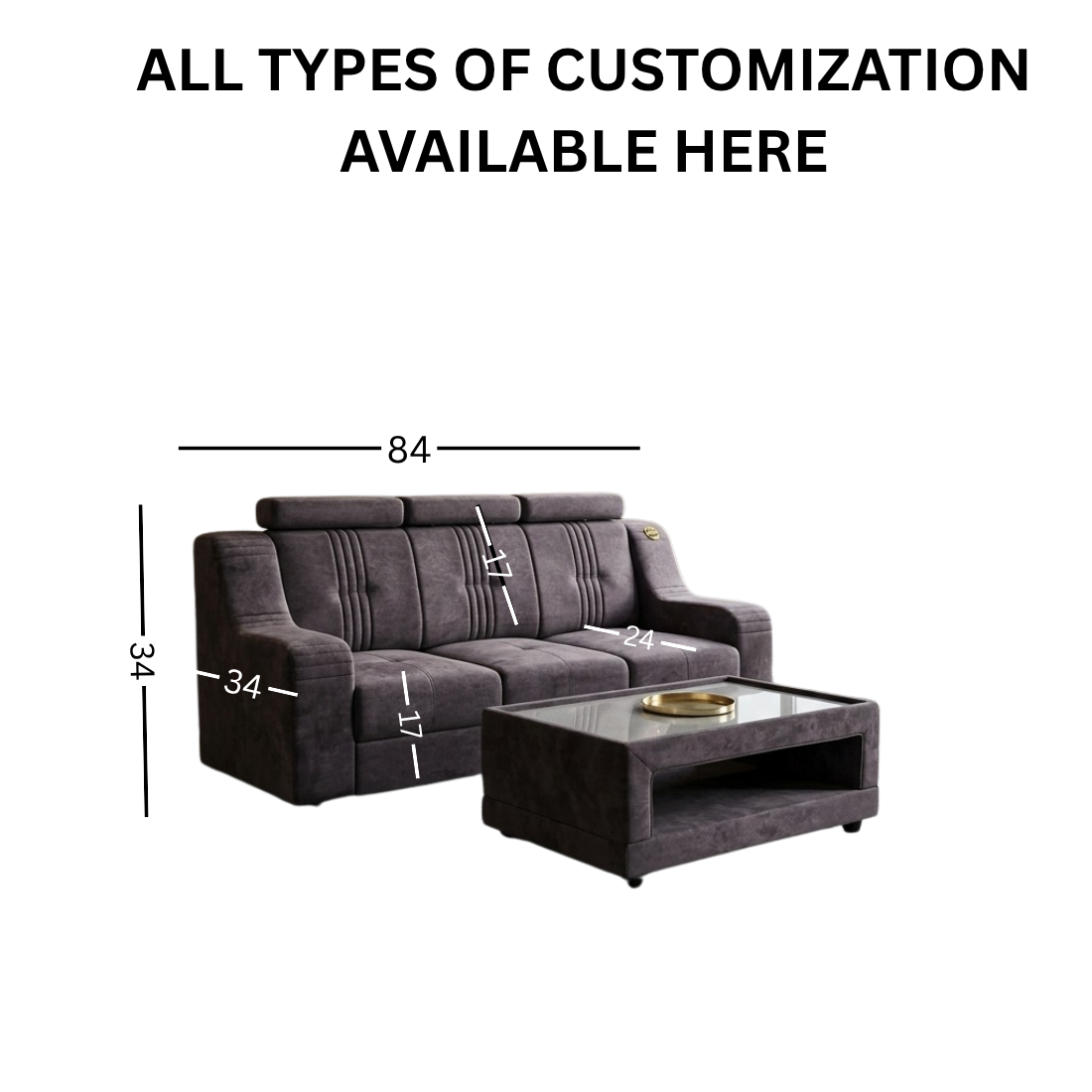 luxury velvet sofa set with coffee table, dark grey, tufted back, modern style, living room furniture luxury velvet sofa set with coffee table, dark grey, tufted back, modern style, living room furniture