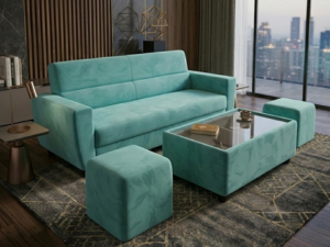 velvet sofa set with coffee table and 2 ottomans, teal, modern living room furniture, 4 piece set velvet sofa set with coffee table and 2 ottomans, teal, modern living room furniture, 4 piece set