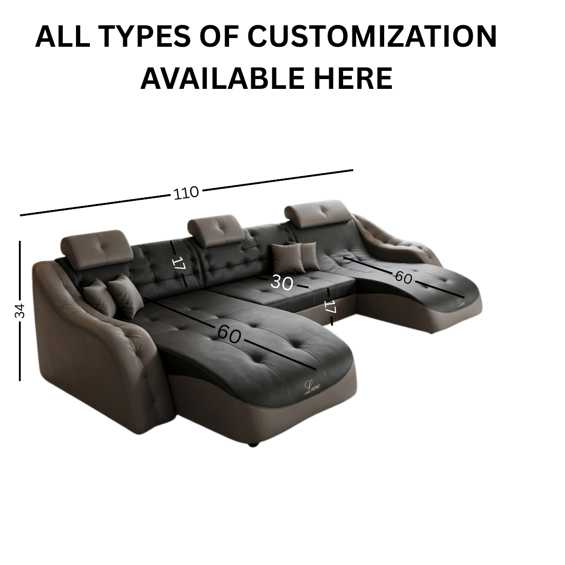 modern u shaped sectional sofa with tufted design | adjustable headrests | dark grey and grey | for living room modern u shaped sectional sofa with tufted design | adjustable headrests | dark grey and grey | for living room