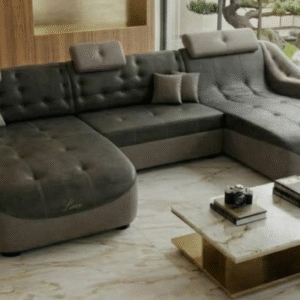 taxzek modern u shaped sectional sofa with tufted design| adjustable headrests | dark grey and grey | for living room